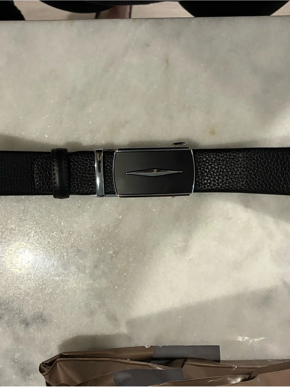 Men's Black Leather Ratchet Belt with Silver Buckle